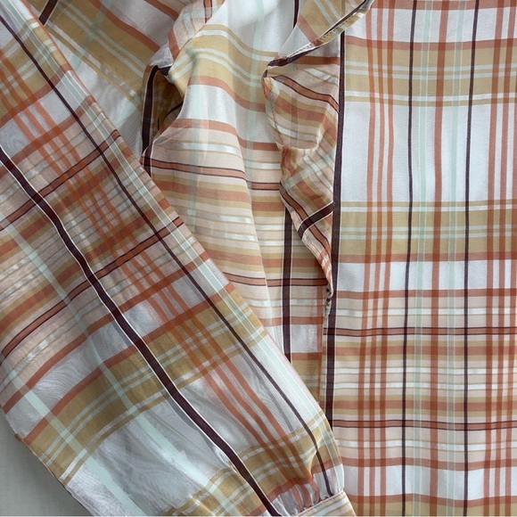 nwt ANTHROPOLOGIE current air ruffle plaid blouse top event work L - Picture 7 of 7